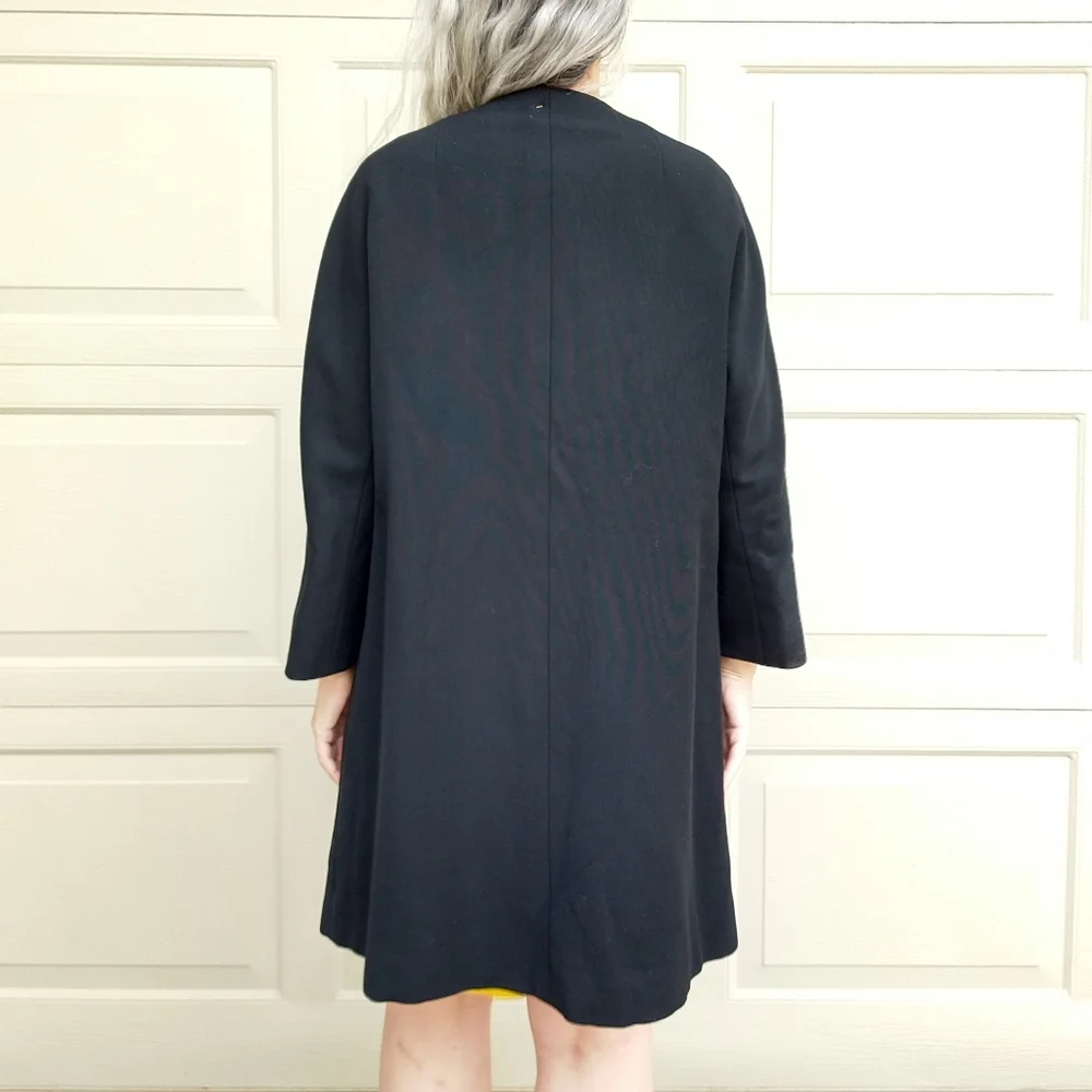 BLACK WOOL WEAVE COAT vintage 1960's 60's S M - Picture 7 of 10